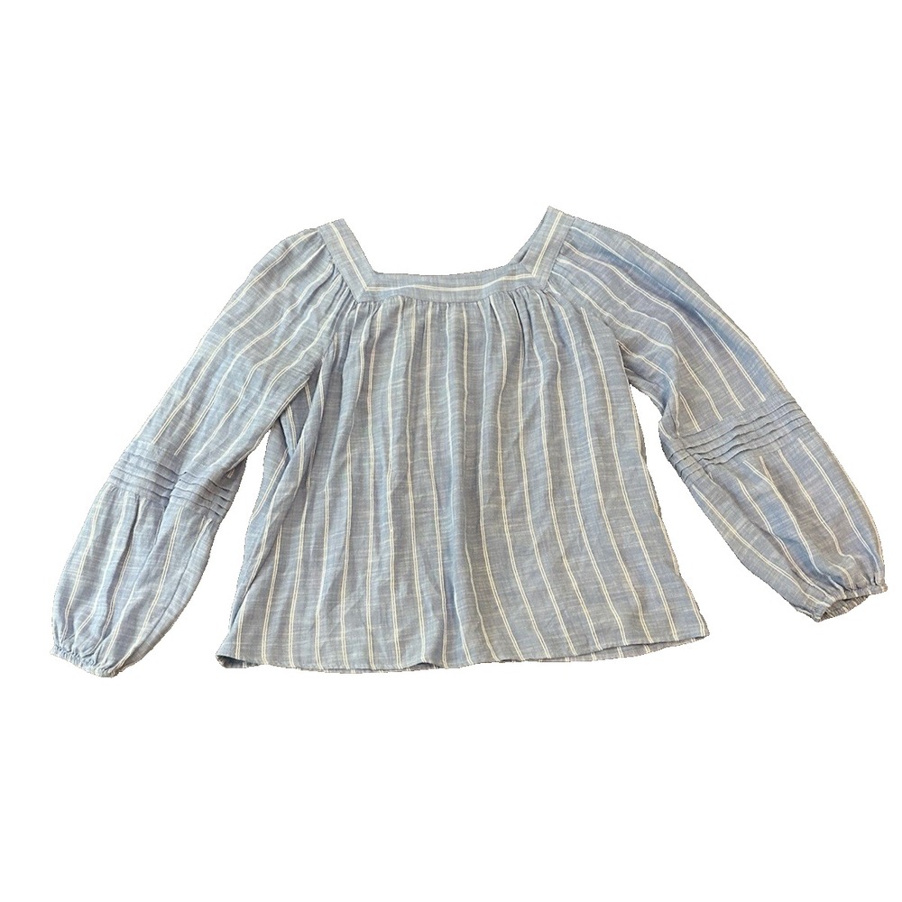 Lauren Conrad Peasant Womens Blue Blouse L White Striped Boho Romantic Flowy